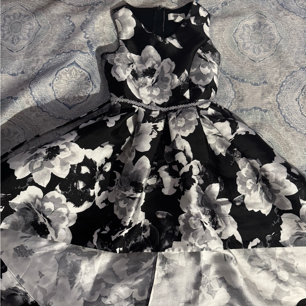 Floral Black and White Kids Dress